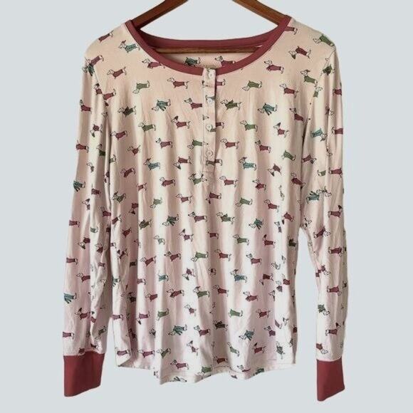 Kate Spade · Medium · Dachshund Print Pajama Top · Pink · Red Trim · Soft Knit - Picture 2 of 7